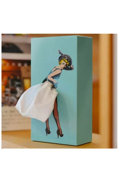 اشتري Flying Skirt Tissue Box Easy Access Funny Tabletop Tissue Box Holder for Kitchen Dining Coffee Table Paper Towel Storage Box (Blue) في الامارات