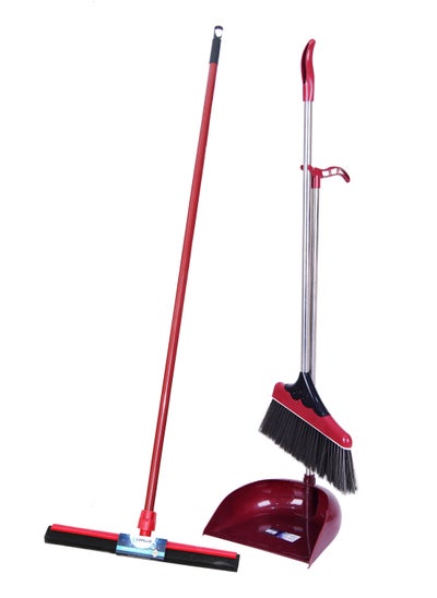 Buy Complete Cleaning Set: Long Handle Dustpan, Broom Brush, and Floor Wiper 45cm - Multipurpose for Home, Kitchen, Bathroom, Office, Lobby -Red(Setof2) - CP620+CP608 in Saudi Arabia