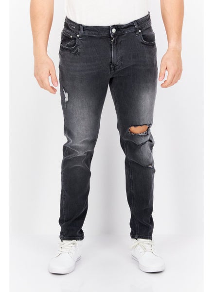 اشتري Men Skinny Fit Washed Stretchable Jeans, Charcoal في الامارات