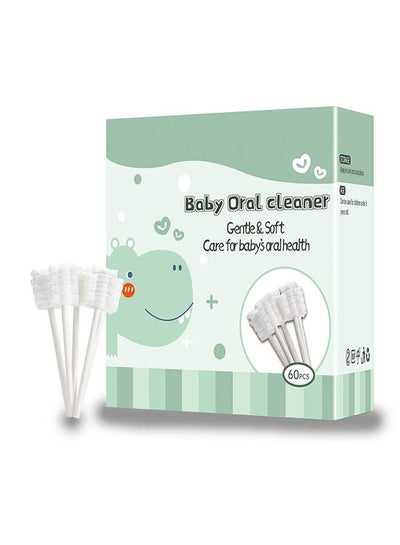اشتري 60 Packs Infant Toothbrush, Tongue Cleaner, Disposable Tongue Cleaning Gauze Toothbrush, Oral Cleaning Stick في السعودية