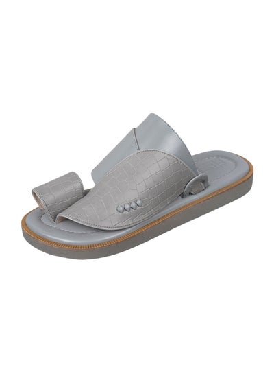 Buy Gray crocodile-embossed leather arabic sandals in Saudi Arabia