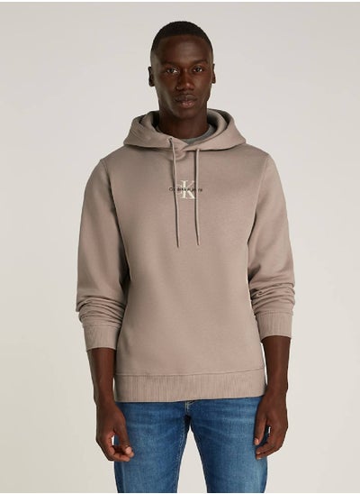 Buy Men's  Monologo Pullover Hoodie , Grey - Cotton Blend in UAE