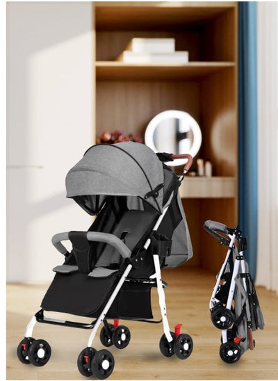 Buy One Hand Foldable Compact Travel Buggy With Five-Point Harness Baby Stroller - Grey in Saudi Arabia