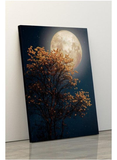 Buy Full Moon Wall Art Night Sky Canvas Moon Retro with orange bolssom 120x80 in Egypt