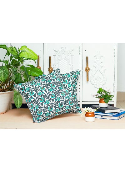 Buy Multi Green Block Printed Cotton Cushion Cover 40 X 40 Cm in UAE