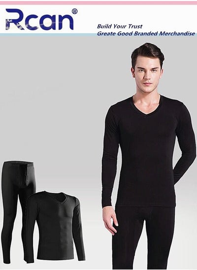 Buy 2 Piece Men's V Neck Thermal Underwear Set Winter Pajamas Lightweight Slim Fitting Long Sleeved T-Shirt and Long Pants Basic Layer Bottoming Shirt Plus Size in Saudi Arabia