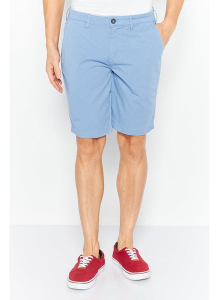 Buy Men Regular Fit Solid Chino Shorts, Blue in Saudi Arabia