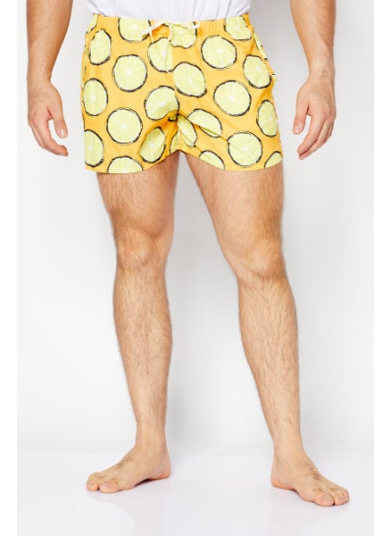 Buy Men Lemon Print Swim Short, Yellow/Orange in UAE