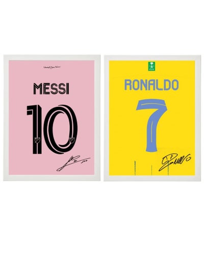 اشتري Set of 2, Lionel Messi and Cristiano Ronaldo Autographed Jersey - Framed Poster 50x40cm - CR7 -Football Memorabilia, Soccer Collectible, Gift for Fans في الامارات