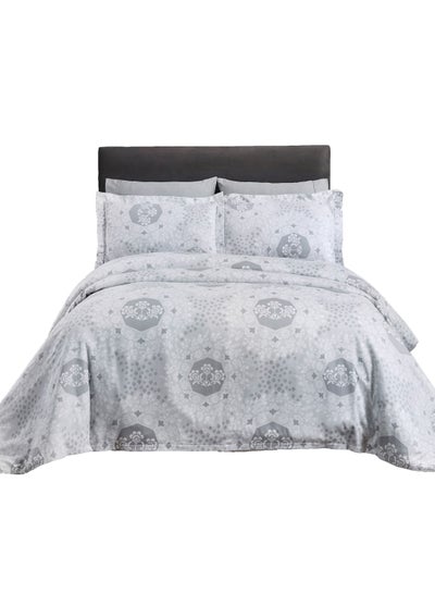 Buy 4-Piece Duvet Cover Set Without Filler Cotton Silver Grey/White Queen in Saudi Arabia