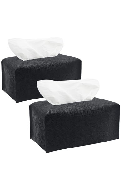 Buy Tissue Box Cover Rectangular, 2 Pack Leather Tissue Box Cover, Modern Tissue Holders Decorative for Bathroom, Bedroom, Office, Night Stands, Living Room, Car, 9.5"X5"X5" (Black) in Saudi Arabia