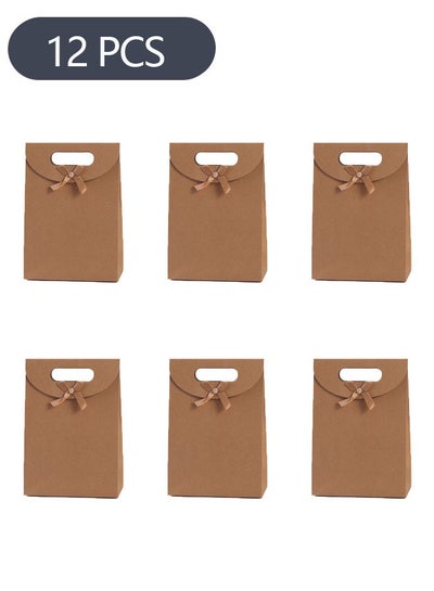 Buy 12-Piece Kraft Paper Packaging Bags with Bow, Kraft Paper Bags Candy Bags, Party Gift Bags for Packaging Candies Biscuits (16*12*6CM） in Saudi Arabia