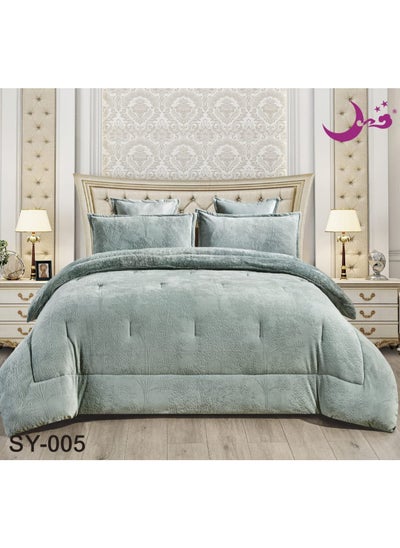 Buy Single winter comforter set, two sides: one side is velvet and the other side is soft fur, 4 pieces, medium fixed filling, size 160 x 210 cm in Saudi Arabia