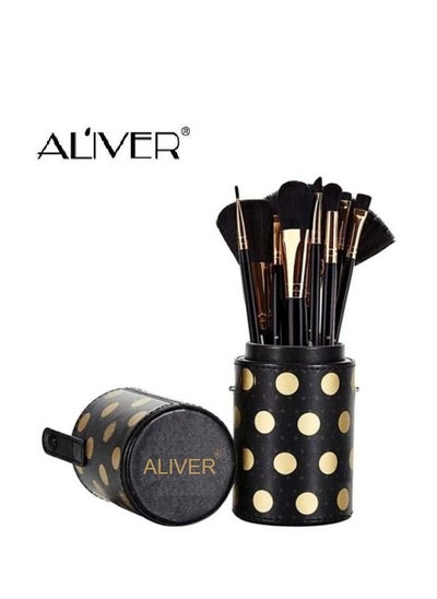 Buy 11-Piece Dot Collection Multi Use Brush Set With Storage Case Black/Gold in Saudi Arabia