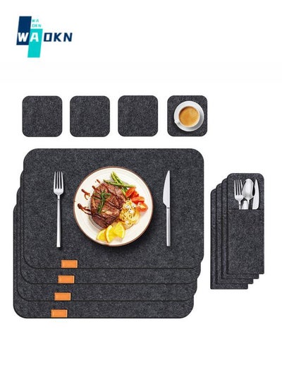 Buy 12-piece PVC Placemat Set, 4 Placemats, 4 Coasters, 4 Cutlery Bags, Suitable for Holiday Wedding Table Decoration - Non-slip and Heat-resistant Placemats - Washable Placemats in UAE