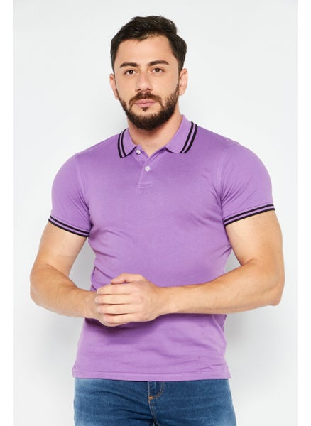 Buy Men Regular Fit Solid Short Sleeve Polo Shirt, Purple in Saudi Arabia