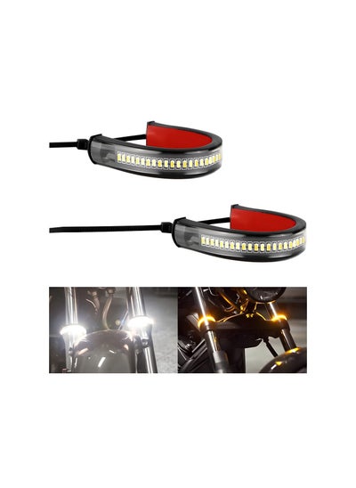 Buy Motorcycle Turn Signal Light, 2PCS LED Turn Signal Light, Flexible Switch back Dual-Color Fork Turn Signal Blinkers, DRL Daytime Running Light, Waterproof Adjustable Strips Bars for Motorbike in UAE