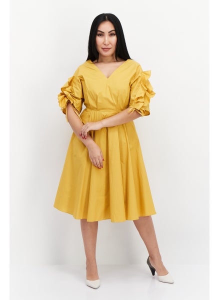 Buy Women Solid Midi Dress, Yellow in UAE