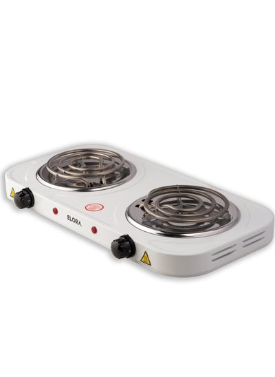 اشتري Elora Double Electric Hot Plate with Double Solid Hotplates Equipped with Adjustable Thermostat 2000 W ELHP-8014 White في السعودية