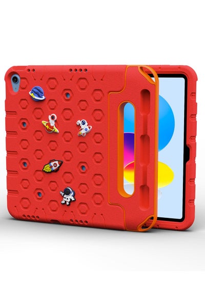 اشتري Moxedo Rugged Protective EVA Silicone Kids Case Cover, Shockproof DIY 3D Cartoon Pattern with Pencil Holder, Stand and Handle Grip Compatible for Apple iPad 2022 (10th Gen) 10.9 inch – Red في الامارات