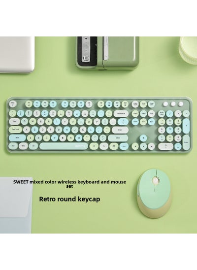 Buy Ferris hand Sweet keyboard mouse suit Wireless Keyboard mouse mute laptop office 2. 4gusb interface Sweet ☆ Green mixed color in Saudi Arabia