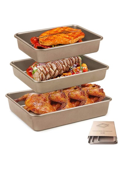 Buy Rectangle Deep Baking Pan Set,3 Pieces Aluminum Cake Pan,Non Stick Baking Sheets Baking in Saudi Arabia