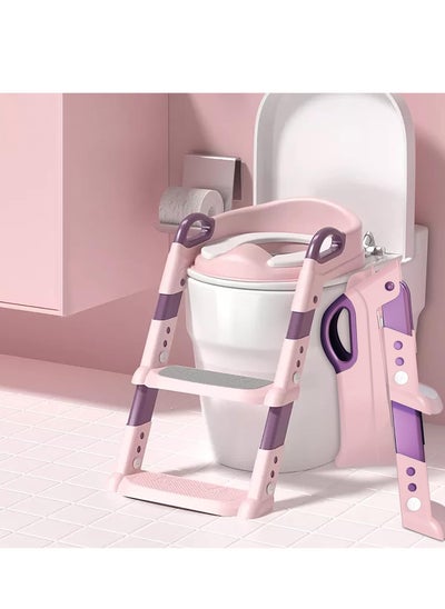 اشتري Potty Training Toilet for Kids Boys Girls,Comfortable Safe Potty Seat with Anti-Slip Pads Folding Ladder(Pink) في السعودية