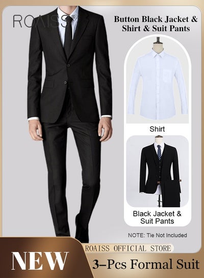 Buy 3 Pieces Slim Suits of Formal Clothes for Men Business Casual Dress Set Involves Jacket Shirt and Trousers with Lapel Collar and 2 Buttons Single Breasted Buttons in Saudi Arabia