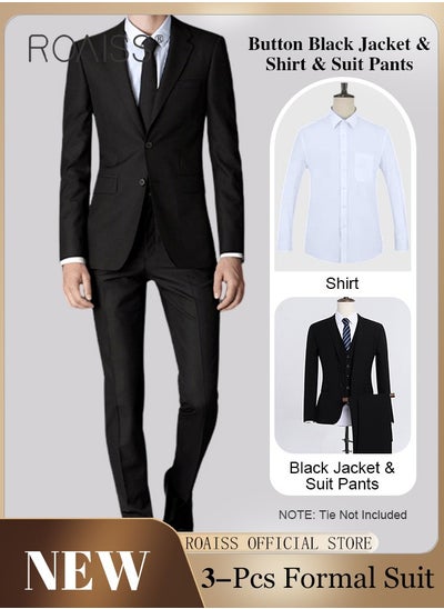 Buy 3 Pieces Slim Suits of Formal Clothes for Men Business Casual Dress Set Involves Jacket Shirt and Trousers with Lapel Collar and 2 Buttons Single Breasted Buttons in Saudi Arabia