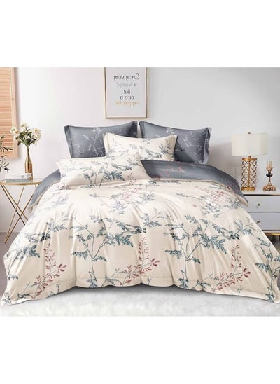 Buy 6-Piece Printed Combination King Size Duvet Cover Set  Includes 1xFitted Bedsheet 200x200+30cm, 1xDuvet Cover 220x240 cm, 2xPillowcase 55x80cm, 2xCushion Case 45x70cm Cotton in UAE