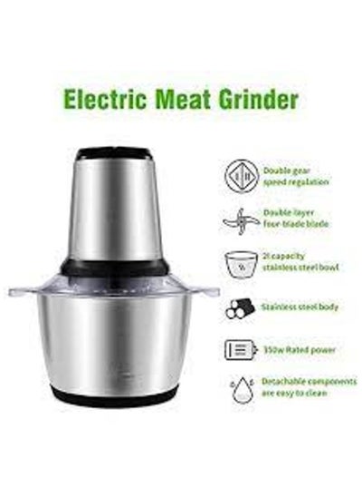 Buy Meat Grinder Electric, Food Processor 2L Stainless Steel Meat Blender Food Chopper for Meat, Vegetables, Fruits and Nuts with 4 Sharp Blades in UAE