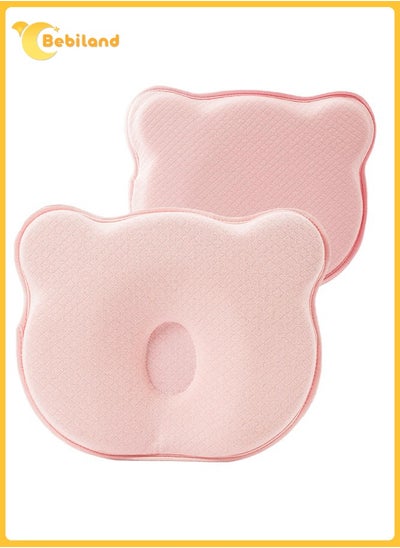 Buy Baby Pillow with 100% Cotton Cover, Washable Soft Memory Foam Cushion for Head Shaping and Neck Support, Pink in Saudi Arabia