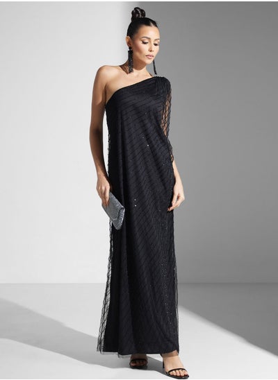 Buy Dima One Shoulde Shimmer Drapped Dress in Saudi Arabia