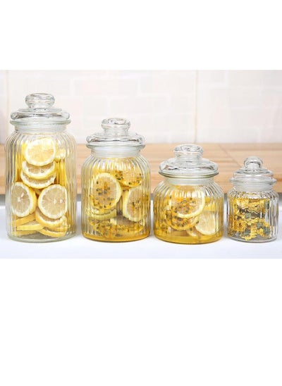 Buy Vintage Airtight Glass Jars  Set of 4 Traditional Sweet Jar Storage Containers Preserving Kitchen Jars Ideal for Tea Coffee & Sweets (250ML, 650ML, 950ML,1350ML) in UAE