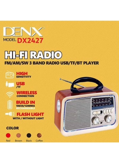 Buy 3 Channel HI-FI Radio FM - AM - SW Gold/Brown/Black Bluetooth AUX TF Card USB Flash Disk in Saudi Arabia