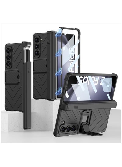 اشتري For Samsung Fold 5 Case with Hinge Protection, Galaxy Z Fold 5 Case Built-in Screen Protector & Kickstand & S Pen Slot Case for Samsung Galaxy Z Fold 5 2023, Black في الامارات