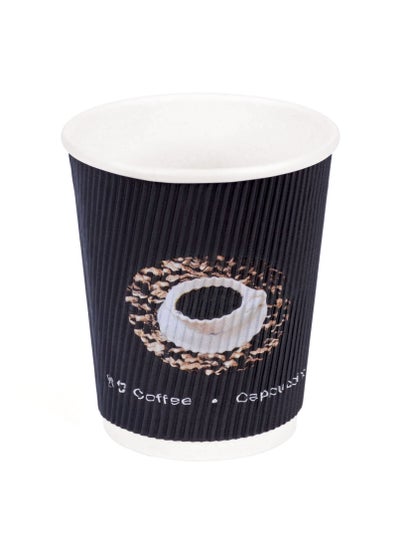 اشتري [50 Cups] Ripple Cups Black Printed 8Oz, for Hot Beverages Tea, Coffee & Chocolate Drinks for Office, Party, Home & Travel. في الامارات