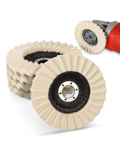 اشتري 5 PCS Wool Polishing Wheel Type 27 Flap Disc Set, 5 Inch x 7/8" Very Fine Felt Polishing Pads, Wool Buffing Wheels, Angle Grinder Attachments, Fast Heat Dissipation في السعودية