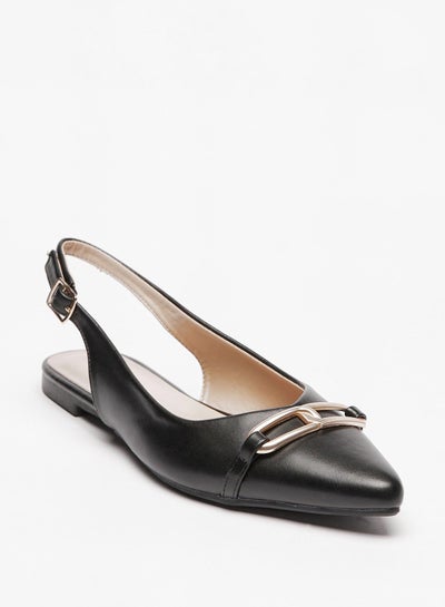 Buy Solid Metal Accent Pointed Toe Ballerina Shoes with Slingback Buckle Closure in UAE