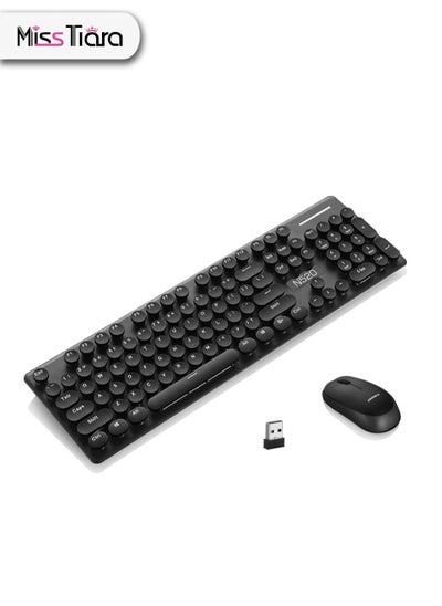 اشتري N520 Retro Round Keycaps 2.4GHz Wireless Silent Typing Keyboard and 1600DPI Mouse Combo for Office and Gaming في الامارات