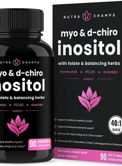 اشتري Myo-Inositol & D-Chiro Inositol Supplement [40:1 Ratio] B8 Powder Enhanced with Vitex & Folic Acid | Ovarian & PCOS Support + Fertility & Hormone Balance for Women & Men | 90 Vegan Capsules في الامارات