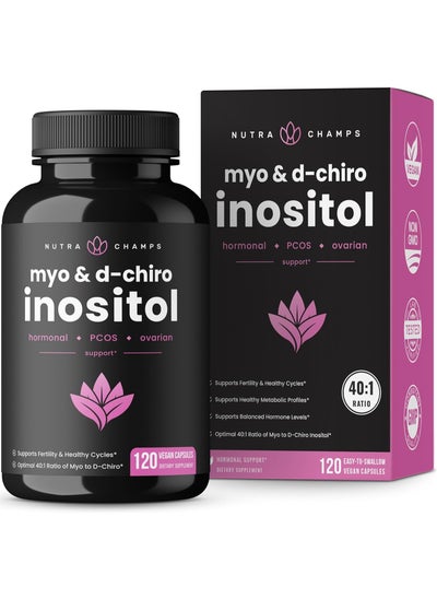 اشتري مكمل Myo-Inositol & D-Chiro Inositol [نسبة 40: 1] مسحوق B8 معزز بالفيتكس وحمض الفوليك | دعم المبيض ومتلازمة تكيس المبايض + الخصوبة وتوازن الهرمونات للنساء والرجال | 120 كبسولة نباتية في الامارات