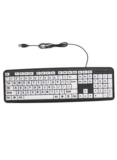 اشتري USB Wired Keyboard for Low Vision Users with Large White Keys Black Letters for Old Men في السعودية