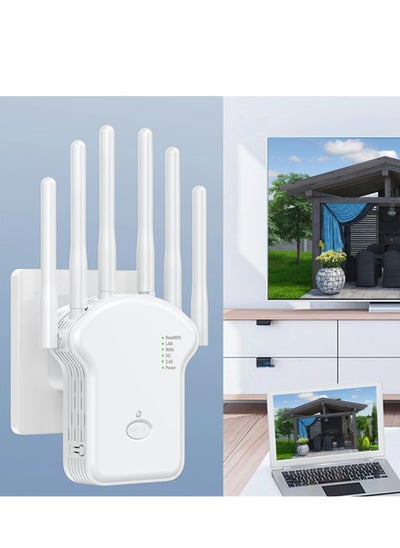 اشتري 1200mbps WiFi Extender Signal Booster, Wireless Network Repeater, Signal Extender Dual-Port Dual-Band, Supporting 5G/2.4G, Long Range Amplifier with Ethernet Port, Access Point في السعودية