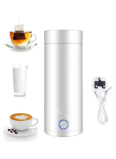 Buy Portable Electric Kettle, 400ml Travel Tea Kettle with Non-stick Coating Double Wall Water Boiler Bottle, Fast Boil and Auto Shut off Hot Water Heater, White in Saudi Arabia