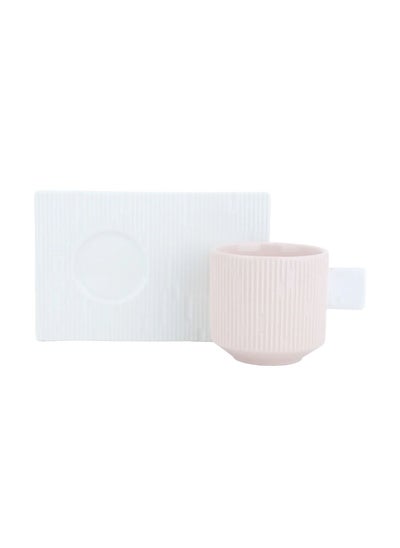 Buy A Set Of Pink Ceramic Turkish Coffee Cups 12 Pieces with A Rectangular Saucer in Saudi Arabia