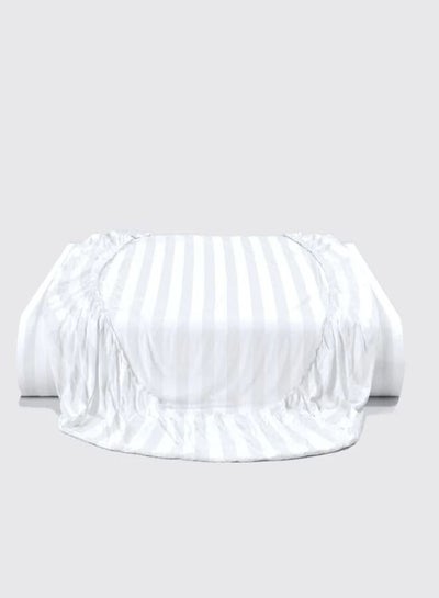 اشتري Mercury Collection 90 GSM White and Stripe DOUBLE Fitted Sheet 140 X 190 + 20 cm with 2 pillow cover في الامارات