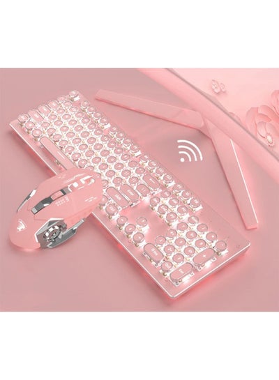 Buy Gaming wireless Keyboard with Mouse set, Retro Punk Typewriter-Style, Blue Switches, White Backlight, for Game and Office, Stylish Pink Mechanical Keyboard in UAE