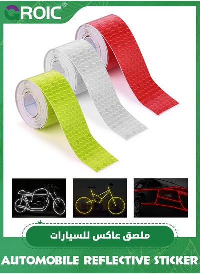 Buy 3 Rolls Car Reflective Tape,Outdoor Waterproof Reflective Warning Tape Reflector Tape Night Safety Stickers Silver, Red, Yellow Reflective Tape in UAE