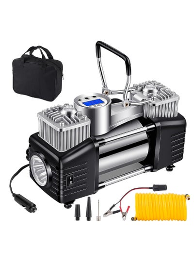 Buy Heavy Duty Double Cylinder Tire Inflator Portable Air Compressor for Car Double Cylinder 30 MM 150 PSI Tyre Air Pump with LED Light Digital Pressure Gauge Ideal for SUV Off-Road Truck in Saudi Arabia